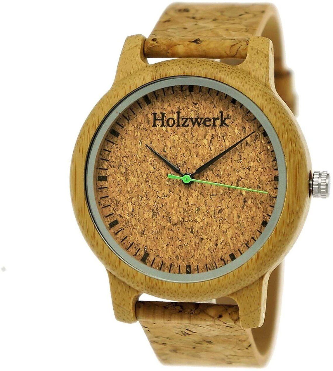 Holzwerk Quarzuhr EUTIN Damen und Herren Holz Uhr mit Kork & Leder Armband  in beige | Quarzuhren