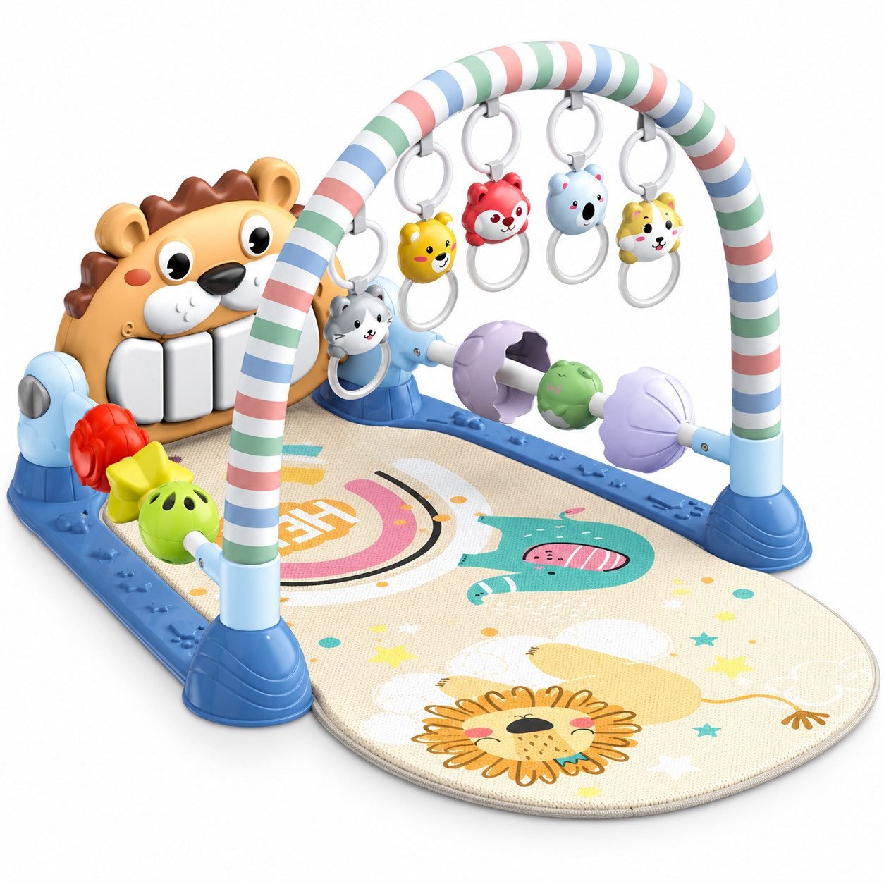 Luckice Spielbogen Baby Spielbogen mit Tretklavier und Schutzbügel, Spielmatte mit, (Musik und Licht, Greifringe und Rasseln, verstellbares Klavier, Baby Fitnesscenter für Rücken- und Bauchlage), und spielerisches Entdecken