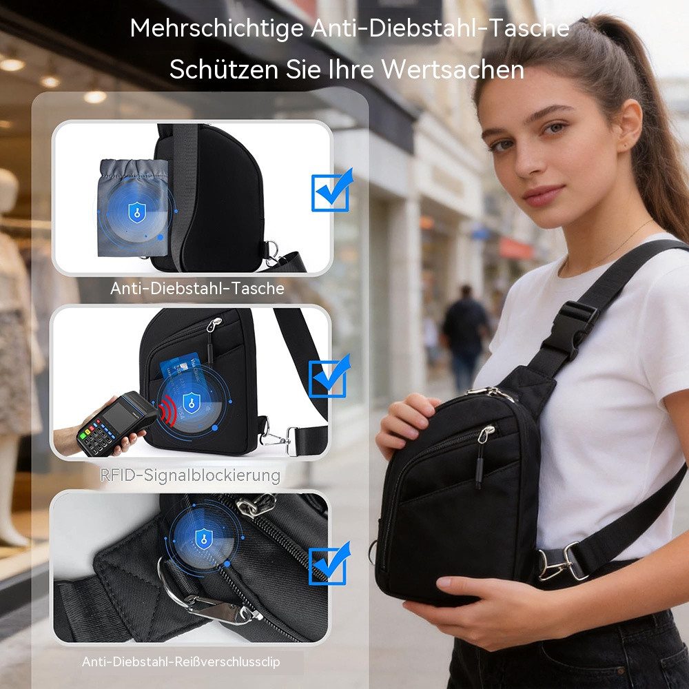 nsihing Umhängetasche Diebstahlsichere Unisex-Crossbody-Sling-Tasche mit RFID-Schutz, Geeignet für Reisen, das Pendeln und den täglichen Gebrauch. – Bild 5 von 5