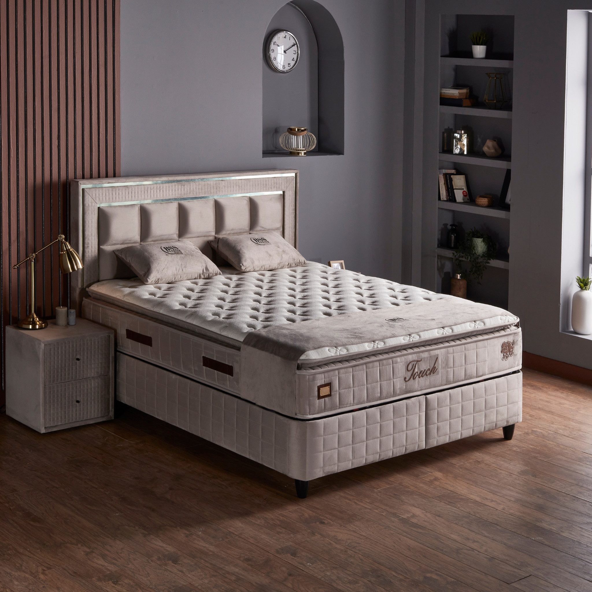 gowoll Boxspringbett Wooltouch Stauraumbett, Doppelbett inkl. Matratze mit Topper (Set, erhältlich in den Größen 140x200cm, 160x200cm und 180x200cm), inkl. zwei Bettkästen & 35 cm höhe Matratze und Topper