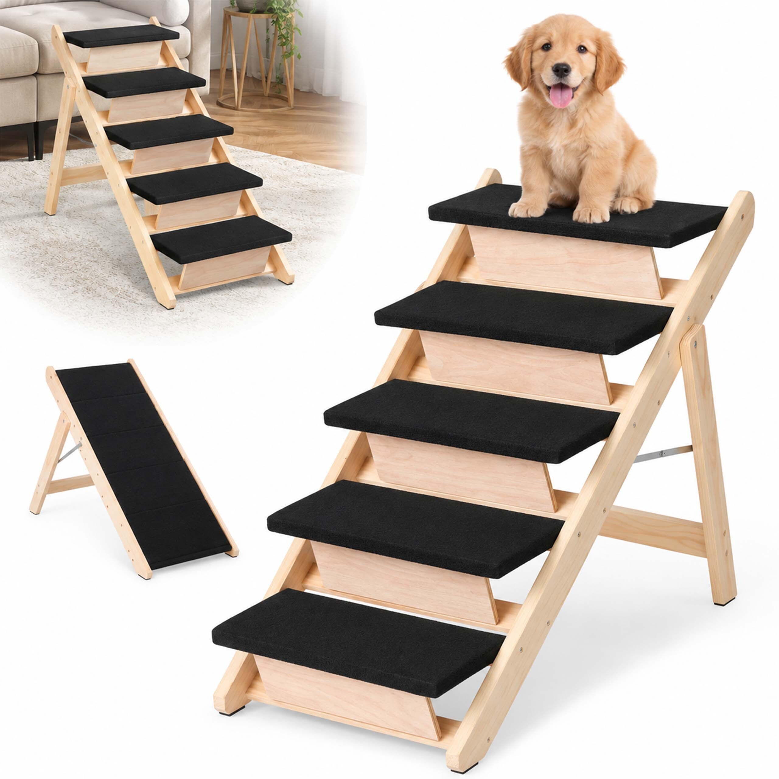 relaxdays Haustiertreppe 2in1 Hundetreppe & Rampe klappbar (1-St), 5 Stufen