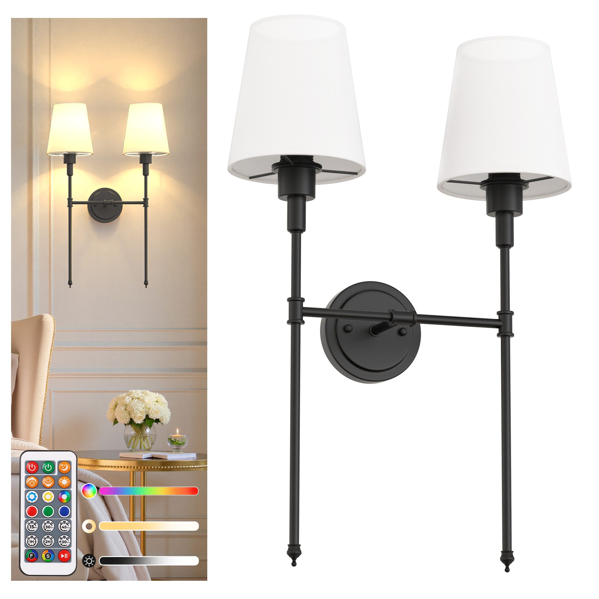 LOHAS-LED LED Wandleuchte LED Wandleuchte, Dimmbar, Fernbedienung, Timer, Farbwechsel (RGB), Farbtemperatur einstellbar, USB-Aufladung, LED wechselbar, Tageslichtweiß, Modernes LED Wandleuchte-Design, dimmbar, LED fest integriert
