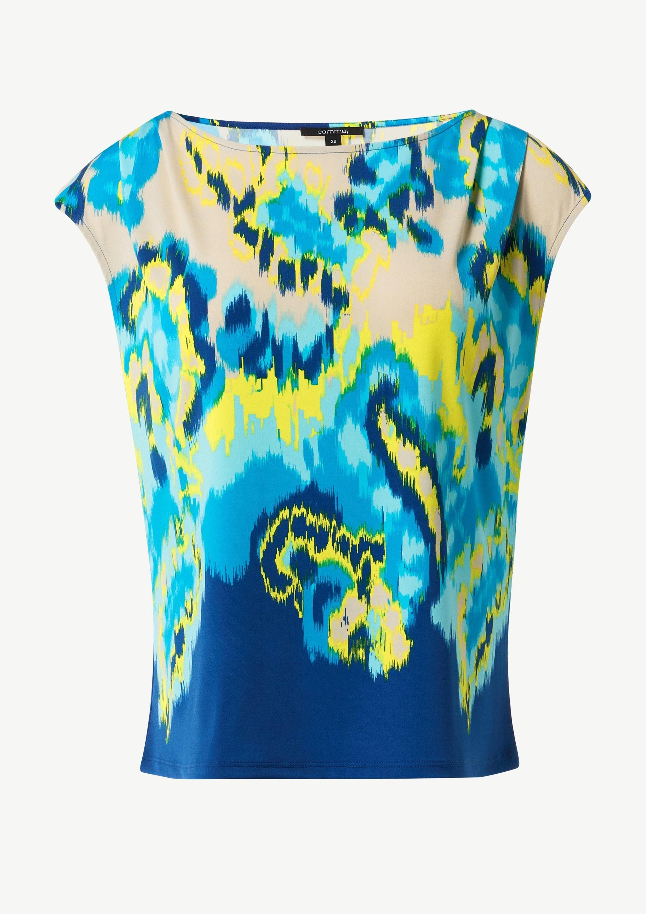 comma Kurzarmshirt T-Shirt Fließendes Jersey-Shirt mit All-over-Print