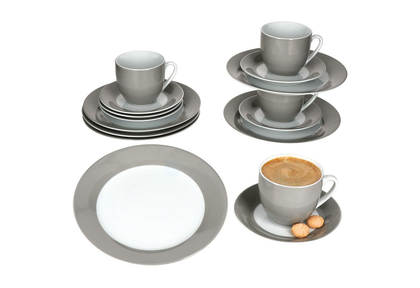 MamboCat Kaffeeservice 18tlg Kaffeeservice Variant Grau Porzellan 6 Personen, Porzellan