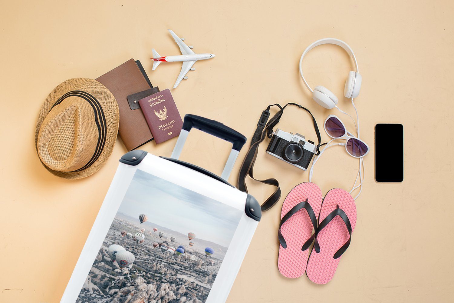 Rollen, Ferien, Reisekoffer rollen, Trolley, MuchoWow - Heißluftballon mit Berge, - Handgepäck Türkei für Reisetasche Handgepäckkoffer - 4 Sommer