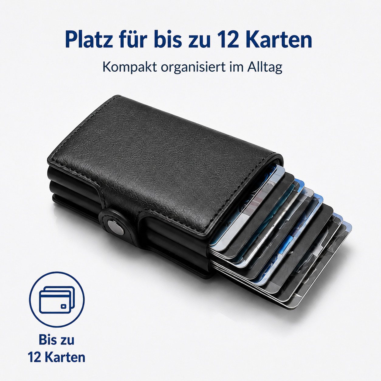 Fyrove Mini Geldbörse Herren RFID Slim Wallet, Pop-up Kartenetui mit 2 Kartenfächern (Einzelartikel), 2 Pop-up-Kartenfächer, RFID-Schutz, Platz für bis zu 12 Ka – Bild 5 von 5