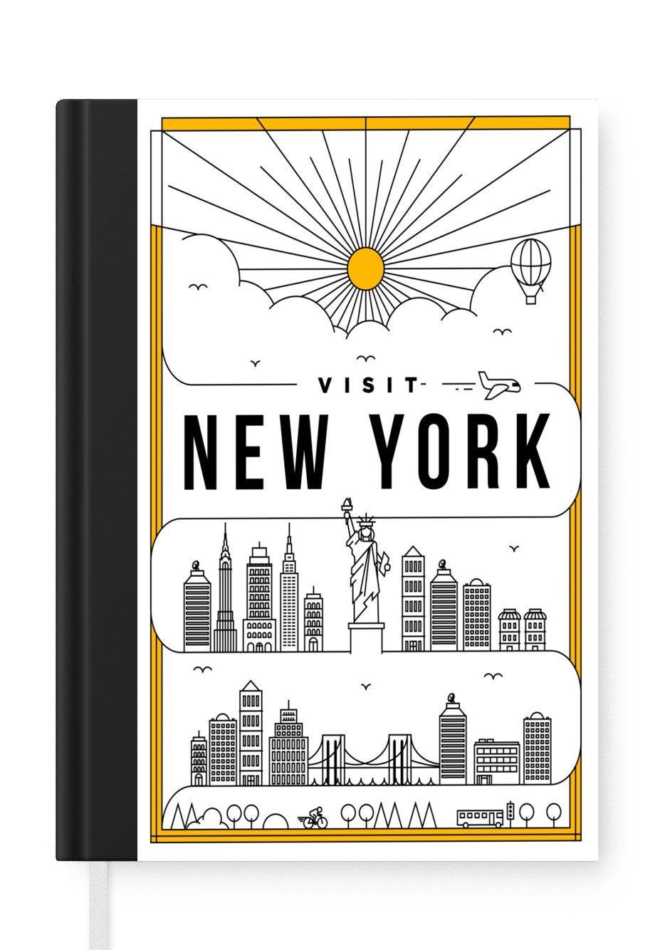 MuchoWow Notizbuch New York - Skyline - Freiheitsstatue, Journal, Merkzettel, Tagebuch, Notizheft, A5, 98 Seiten, Haushaltsbuch