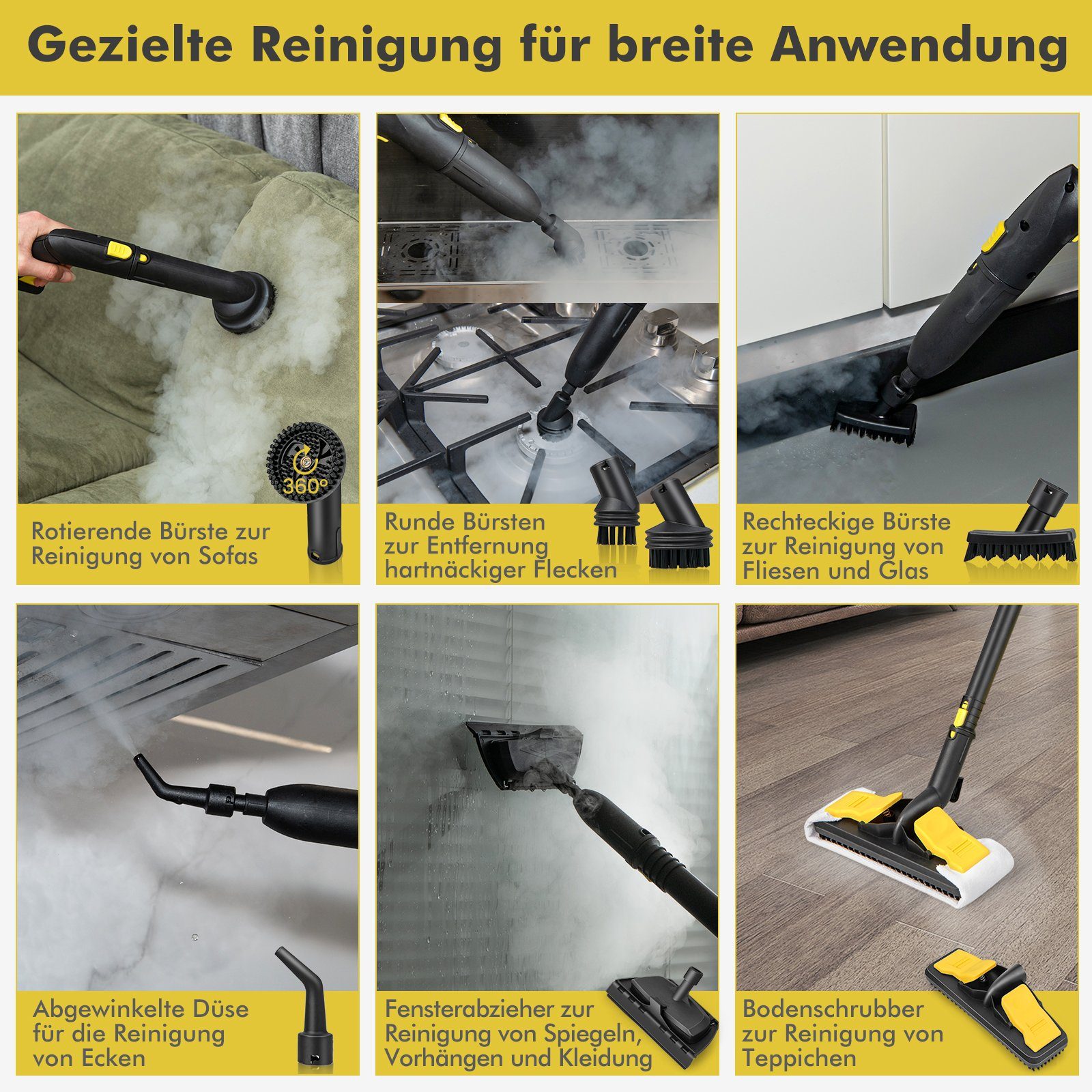 COSTWAY Dampfreiniger, 2000,00 W, 1,8 L Tank, 13 Zubehörteile, bis 108m²