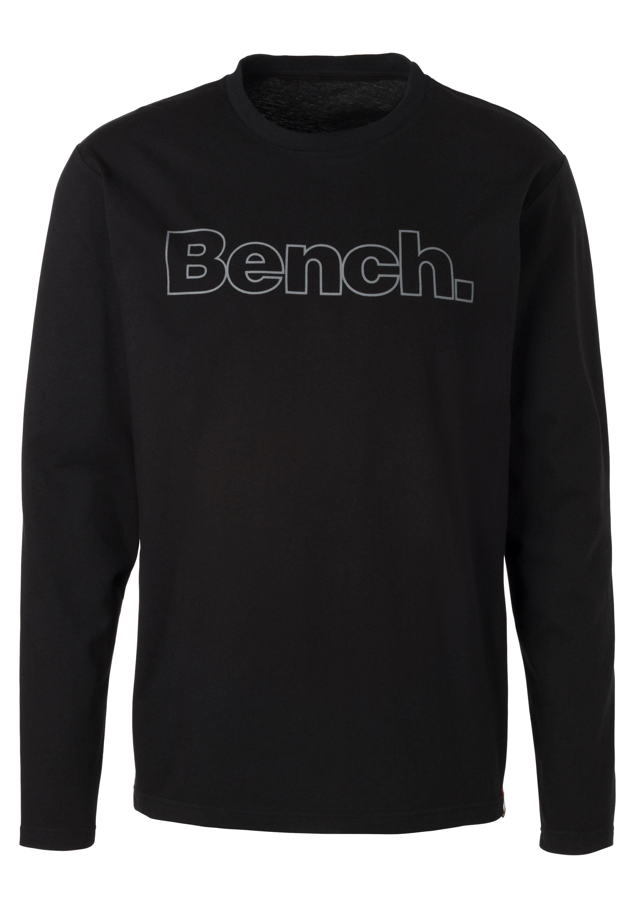 Bench. Loungewear Langarmshirt Print schwarz Bench. petrol, (2-tlg) mit vorn
