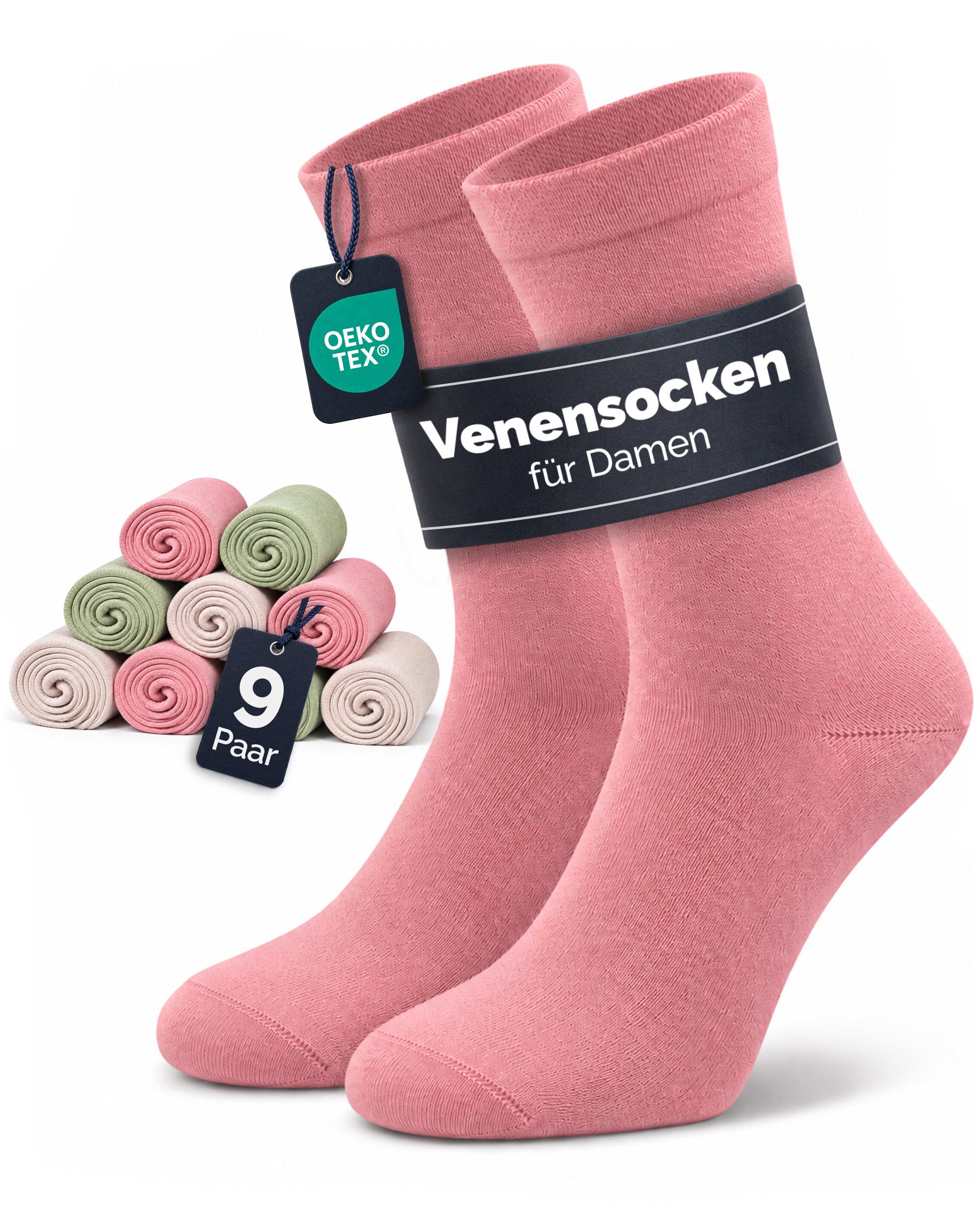 GAWILO Diabetikersocken für Damen - Ohne Gummibund - Ohne drückende Naht - Extra weit (9 Paar) Venensocke mit hohem Anteil Baumwolle sorgt für angenehmes Fußklima