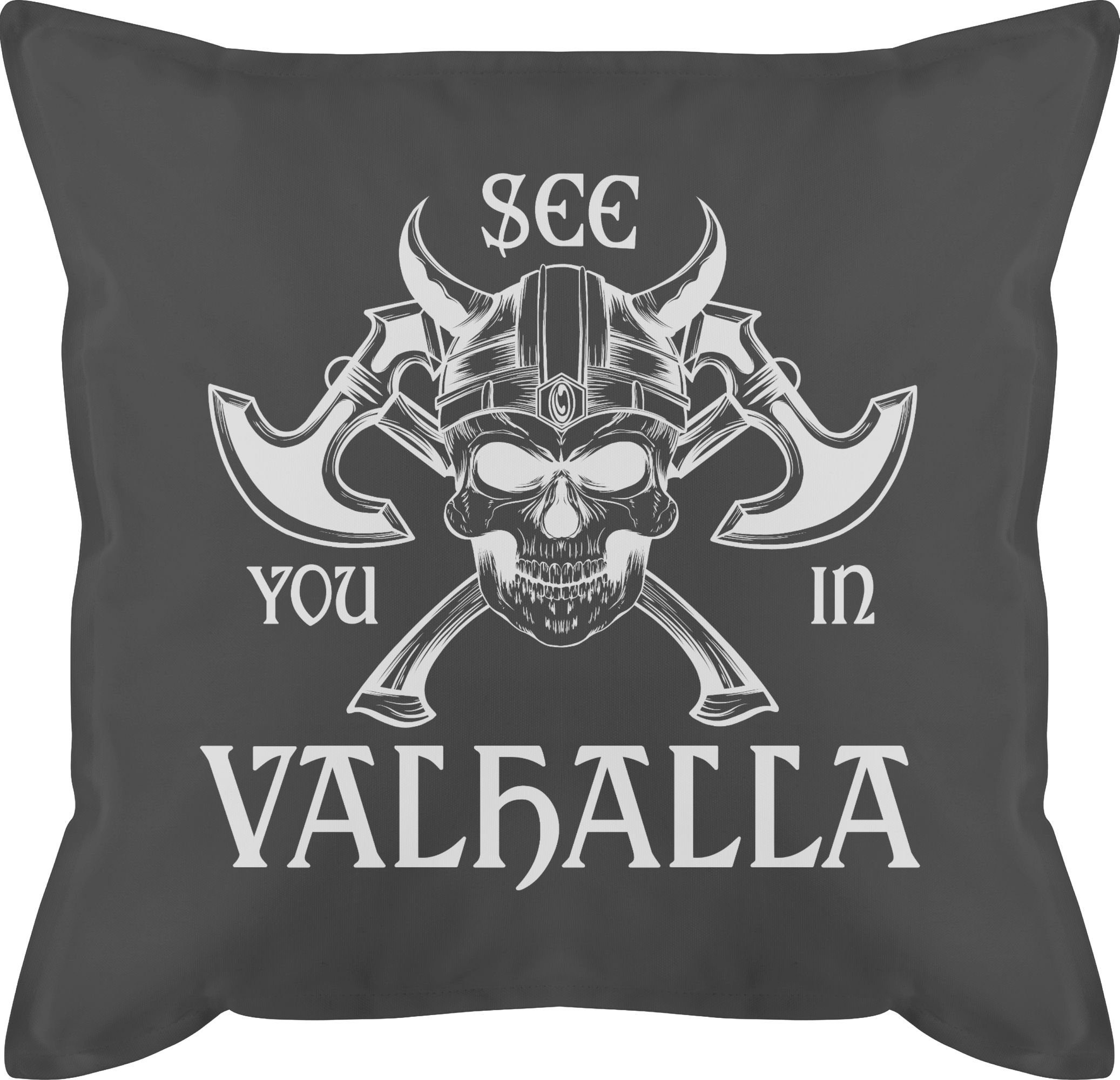 Shirtracer Dekokissen See you in Valhalla, Wikinger & Walhalla Kissen 2 Grau