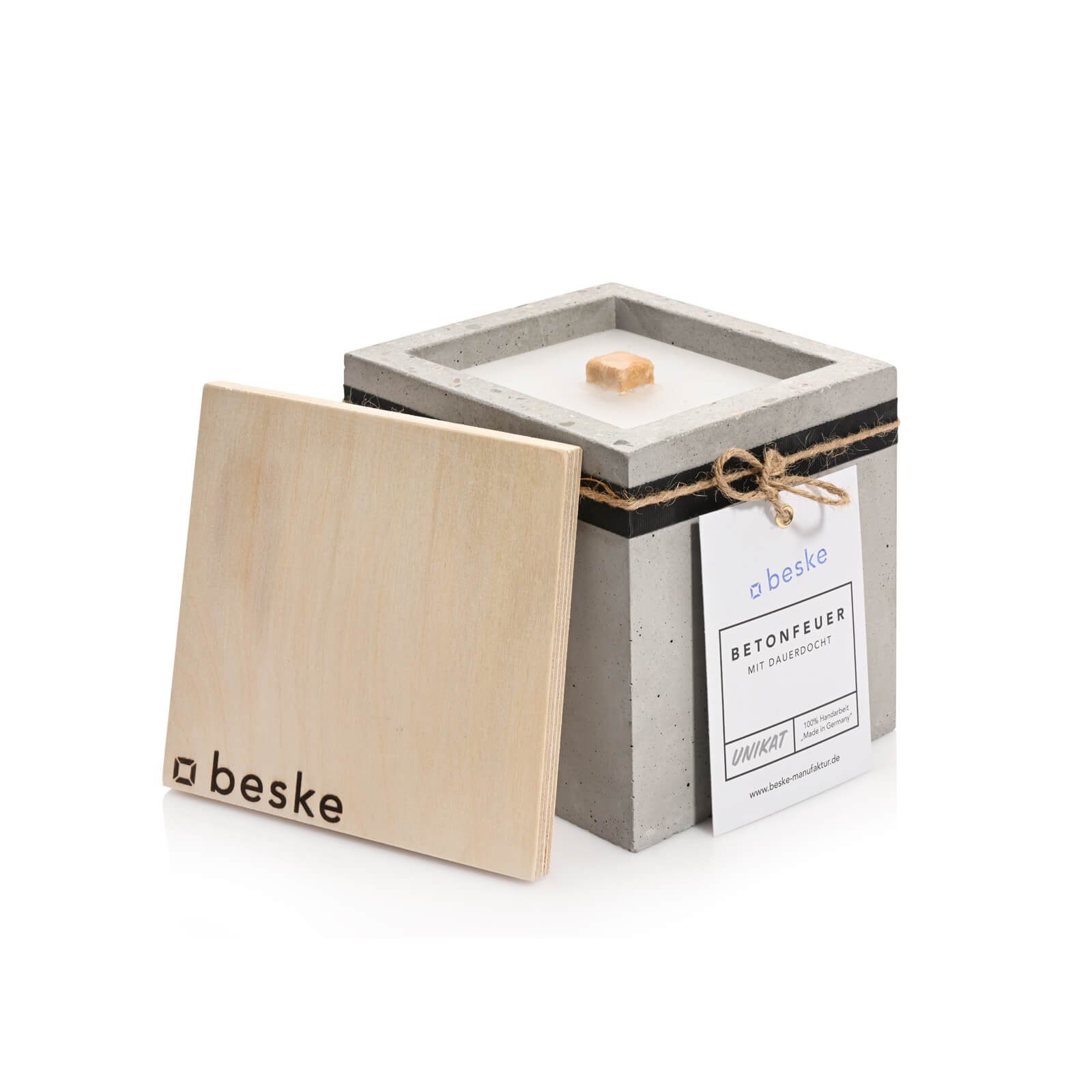 beske Gartenfackel Betonfeuer® - Kea mit Dauerdocht Kerzenfresser Tischfeuer (13x13x13)