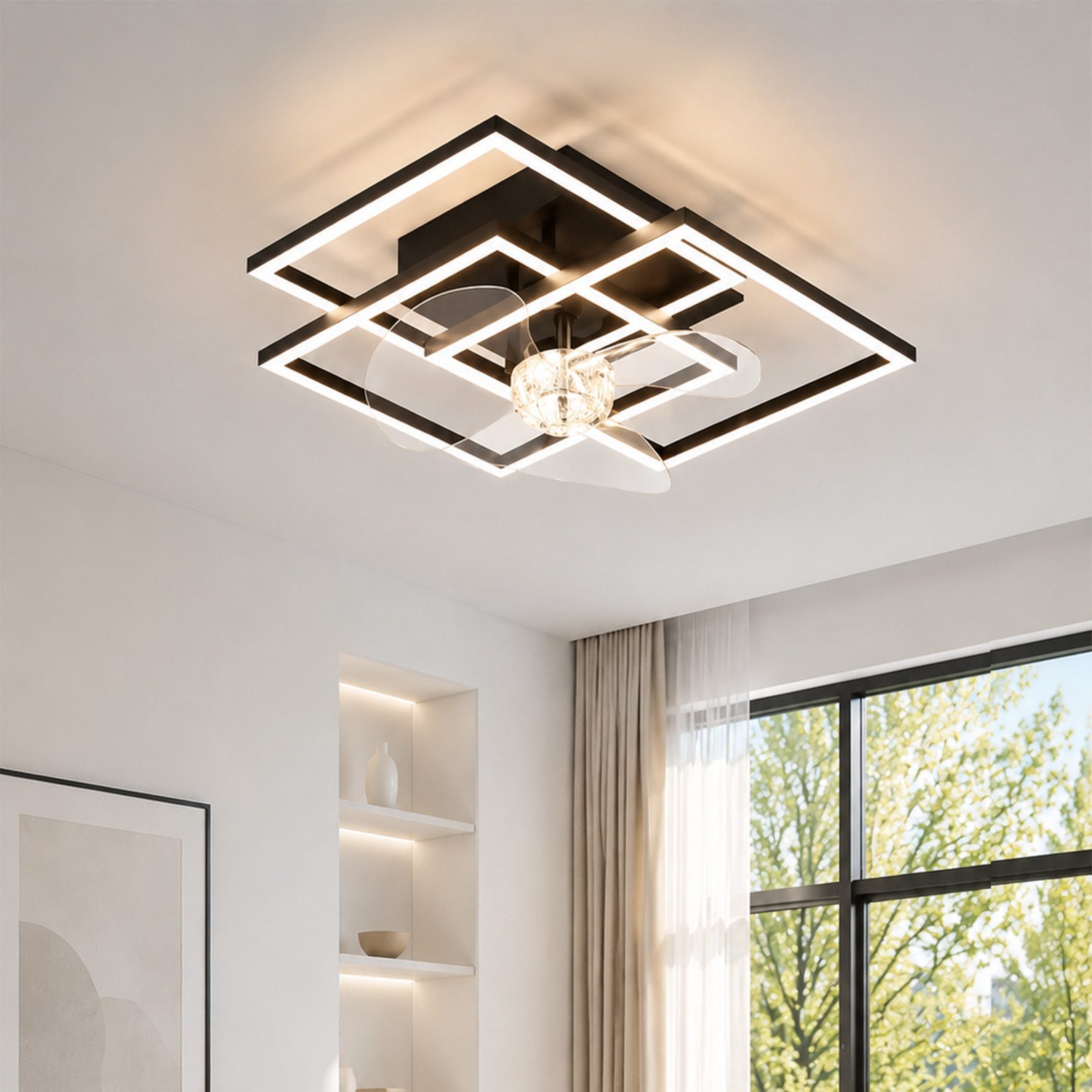 ZMH Deckenventilator Moderne Deckenlampe mit Ventilator - Deckenventilator mit Beleuchtung, mit Licht Dimmbar mit Fernbedienung Timer für Wohnzimmer Esszimmer
