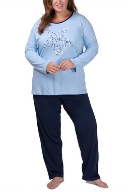 Moonline Pyjama Damen Schlafanzug Pyjama in großen Größen (Übergröße XL - 4XL) aus 100% Baumwolle
