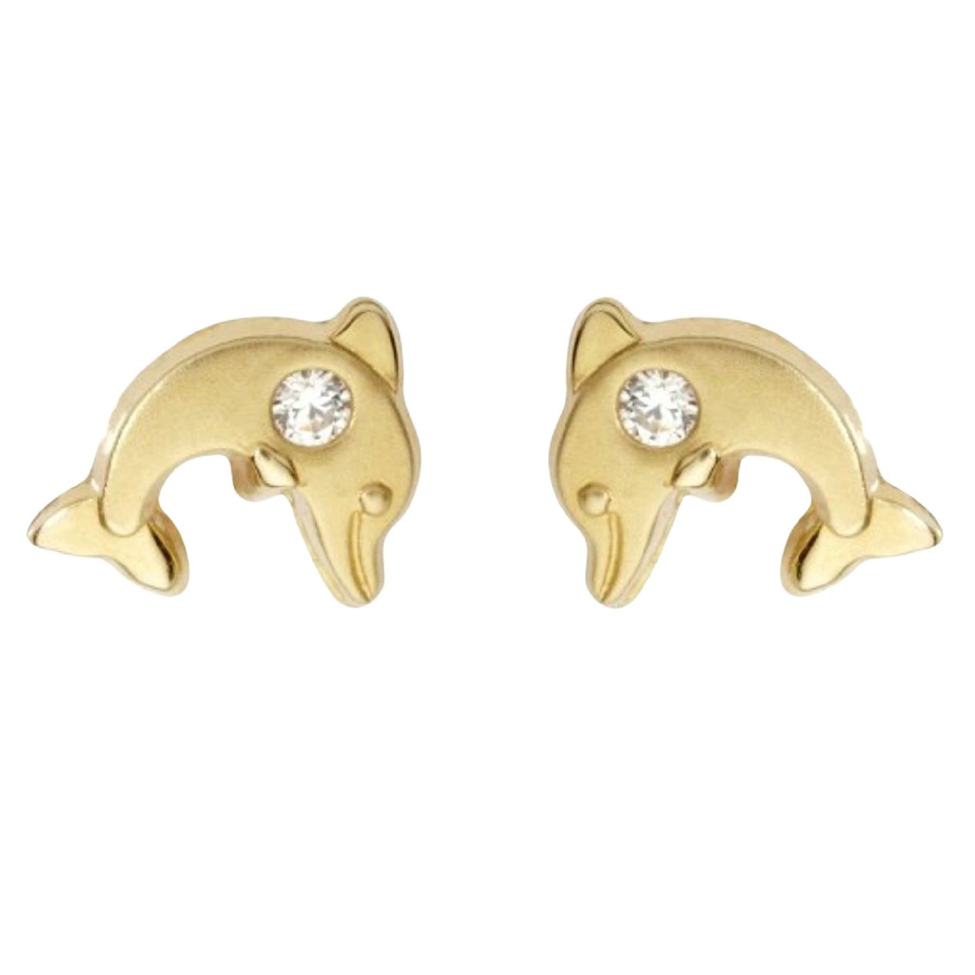 Miamar Paar Ohrstecker KI13, Miamar KI13 Mädchen Ohrstecker Delfin 14 Karat (585) Gelbgold Weiß