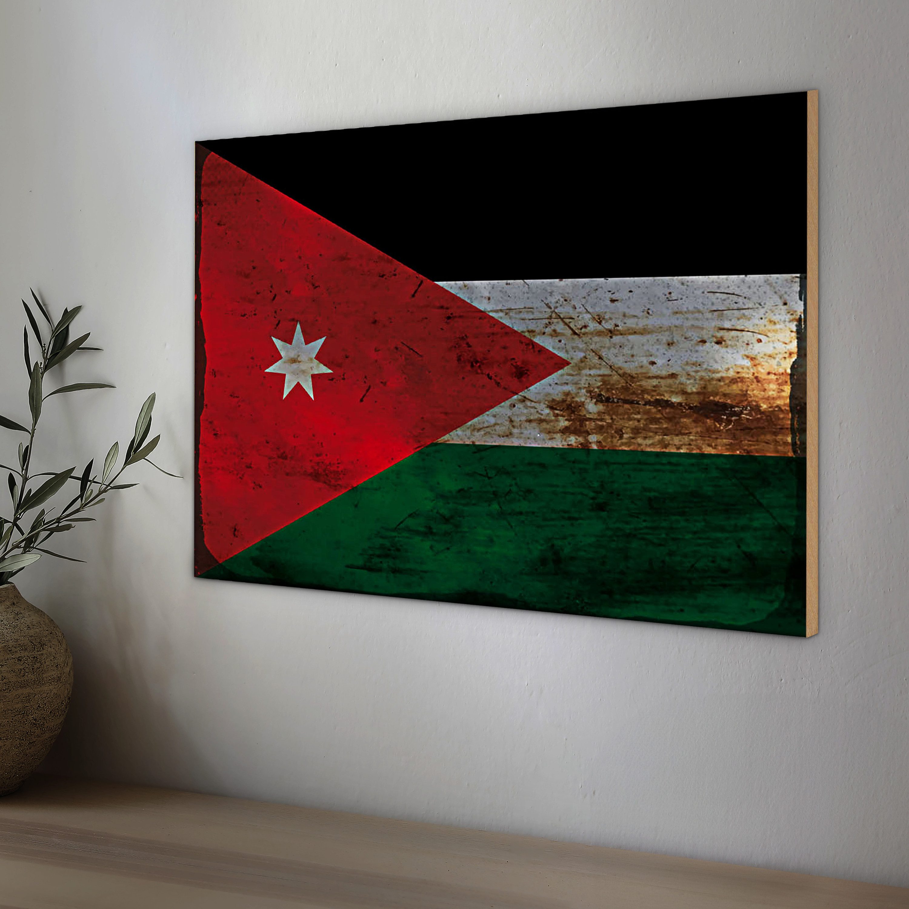 Roomando Holzbild Flagge Jordanien 18x12cm Flag of Jordan Rost
