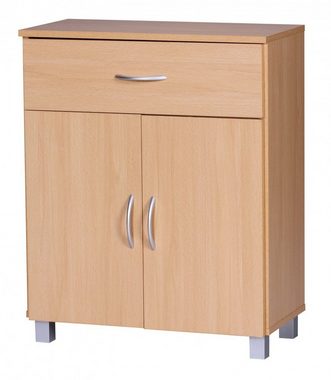 Wohnling Sideboard WL1.335 (SETE Buche mit 2 Schubladen & 2 Türen 60x75x30 cm), Design Kommode Anrichte Flur-Schrank mit Griffen