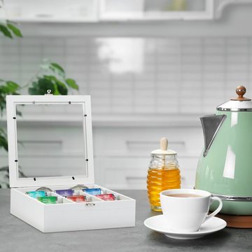 relaxdays Teebox Teebox in Holzoptik, Faserplatte, Weiß