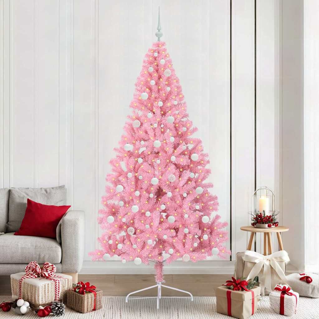 vidaXL Künstlicher Weihnachtsbaum Künstlicher vorbeleuchteter Weihnachtsbaum Rosa 240 cm PVC