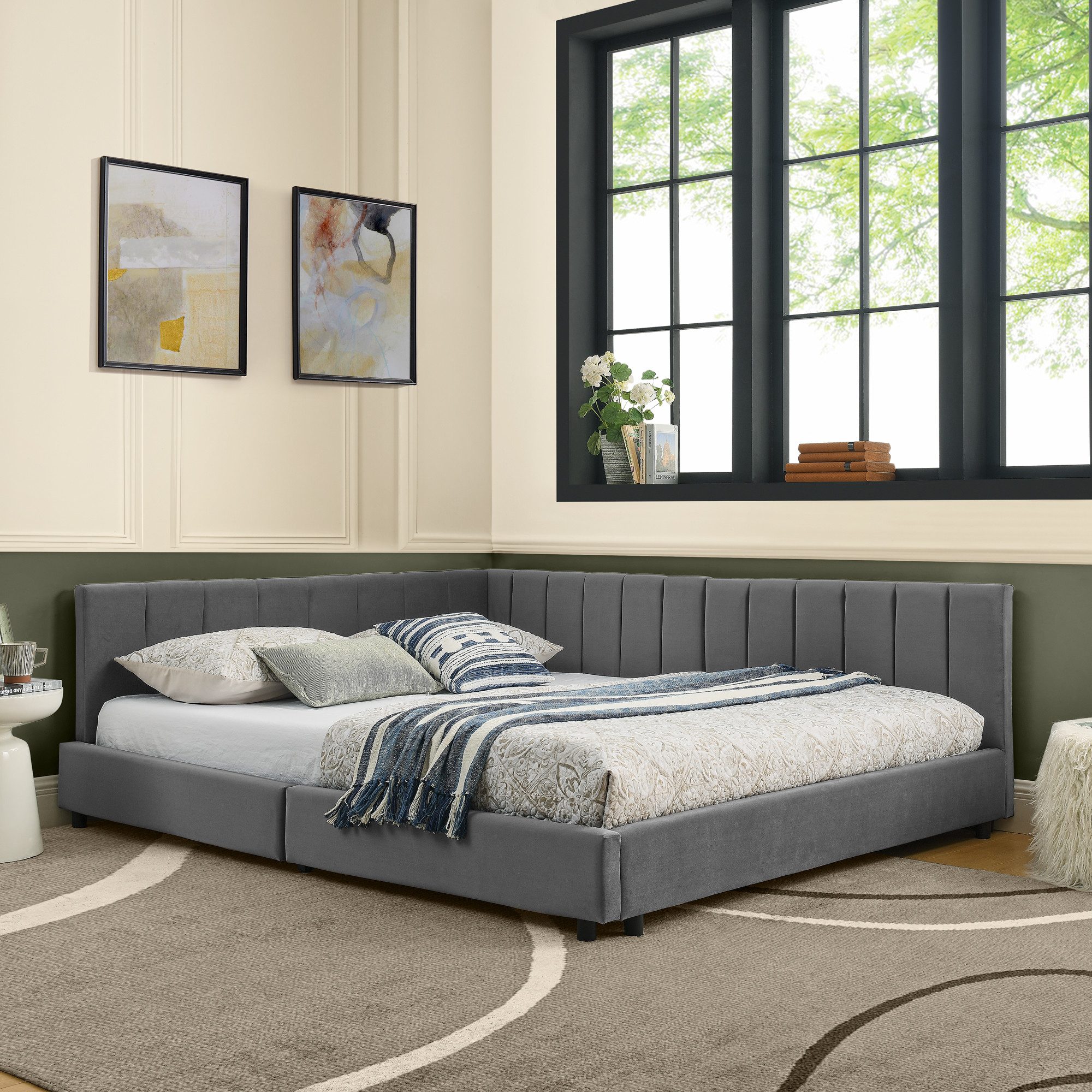 OKWISH Polsterbett Polsterbett 160x200 cm aus Samt mit hoher Rückenlehne (P günstig online kaufen