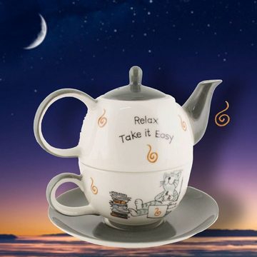 Mila Teekanne Mila Keramik Tee-Set Oommh Katze relax - take it easy, 0,4 l, (Set)