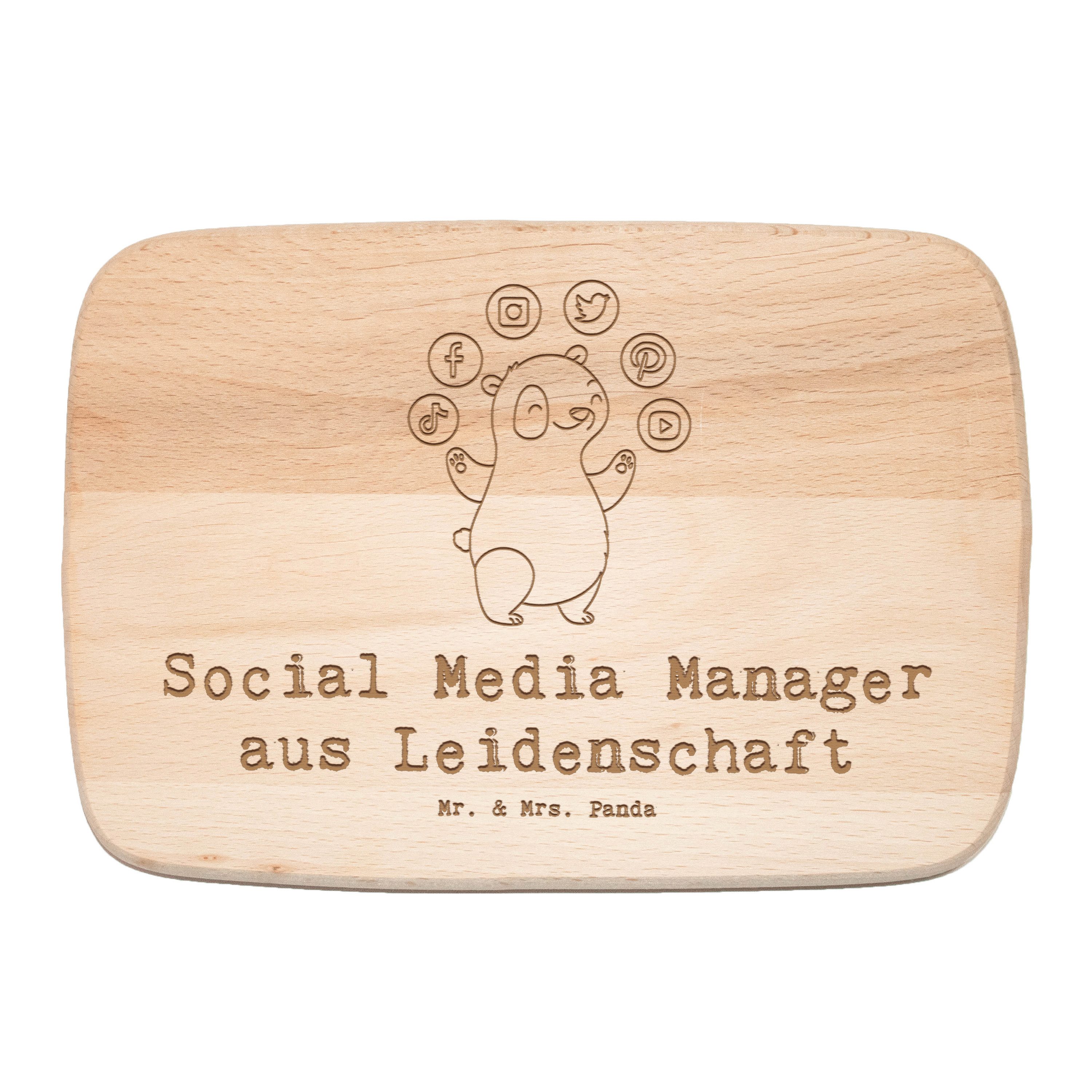 Mr. & Mrs. Panda Frühstücksbrett Social Media Manager Leidenschaft, Schneidebrett Holz, Transparent, H, Birkenholz, (Packung), Holzbrett servierbrettchen küchenholzbrett