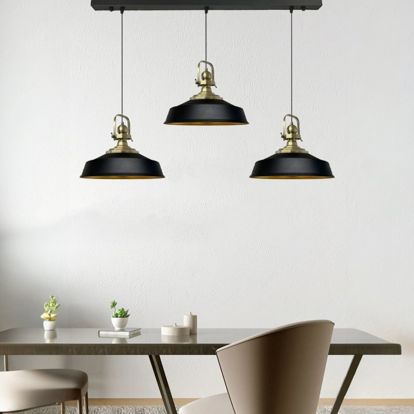 Bamyum Pendelleuchte Pendelleuchte Trio Metall Ø35cm, Retro Hängelampe, ohne Leuchtmittel