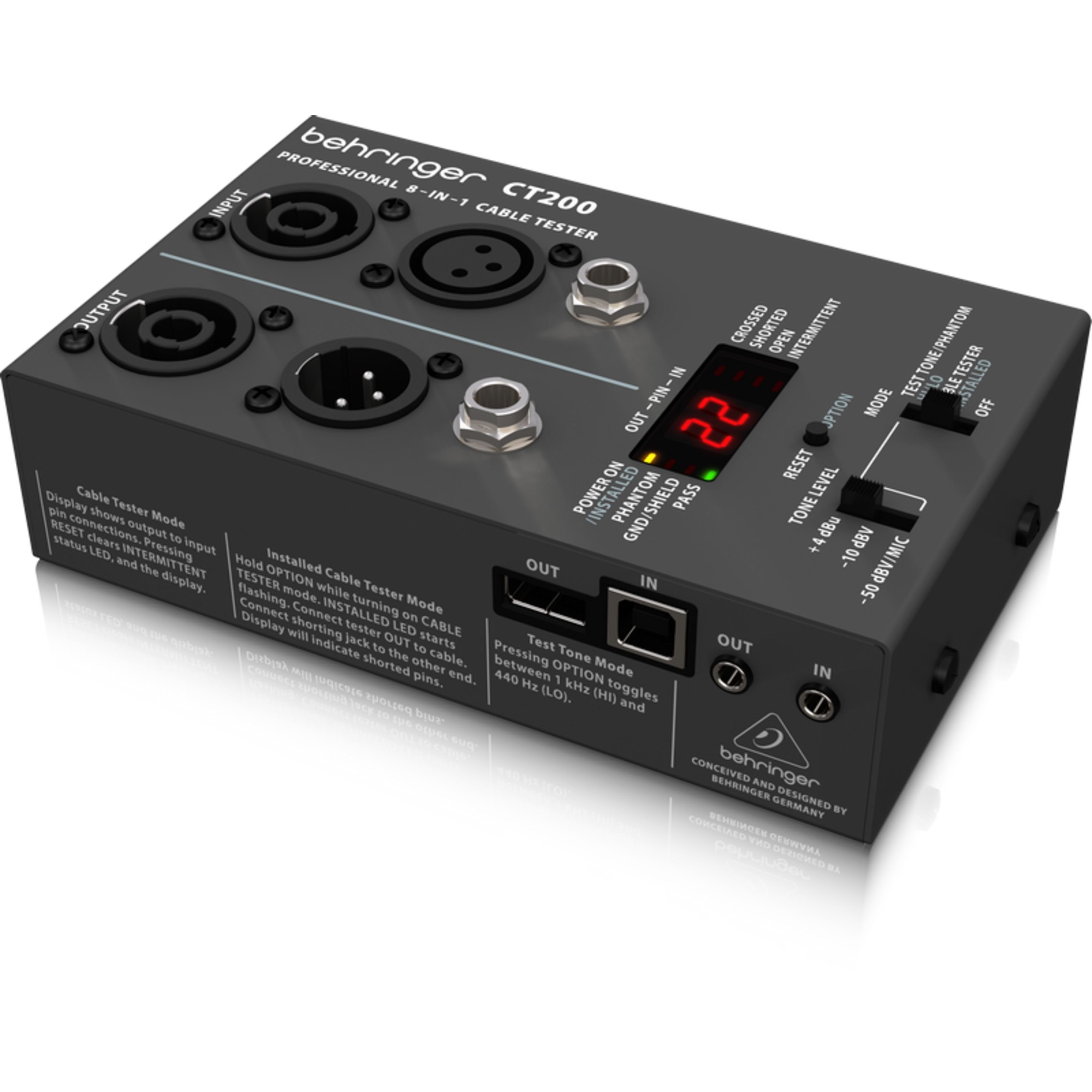 Behringer Spannungsprüfer, (CT200 Kabeltester 8-in-1 Microprocessor-Controlled, Zubehör, Kabeltester), CT200 Kabeltester 8-in-1 Microprocessor-Controlled - Kabeltester