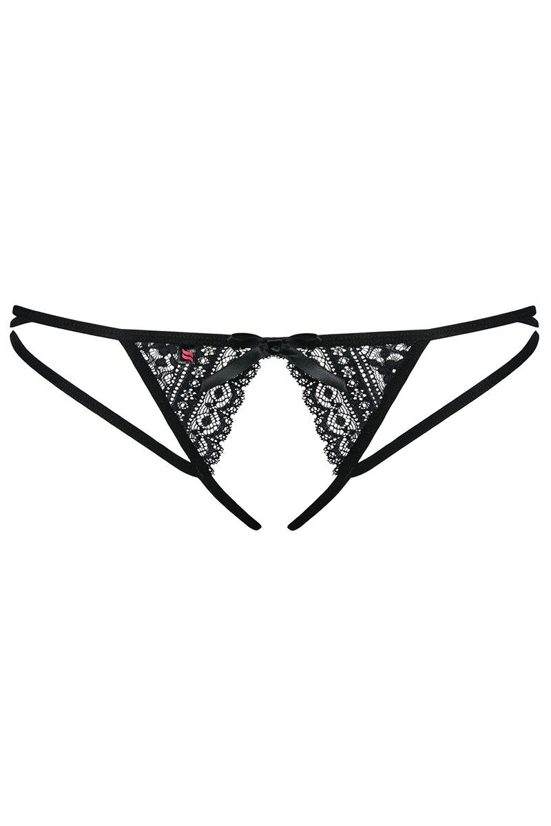 Panty-Ouvert String Picantina schwarz offen mit Spitze Stretch Thong Blumenmuster