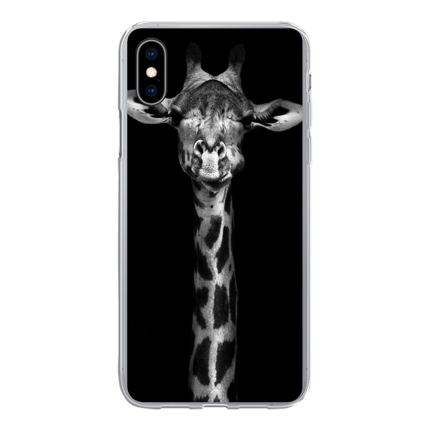 MuchoWow Handyhülle für Apple iPhone XS Giraffe - Porträt - Tiere - Schwarz - Weiß, Smartphone-Bumper, Print, Handy Schutzhülle Dünn