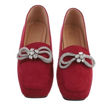 Ital-Design Damen Mokassins Elegant Slipper Blockabsatz Mokassins in Weinrot