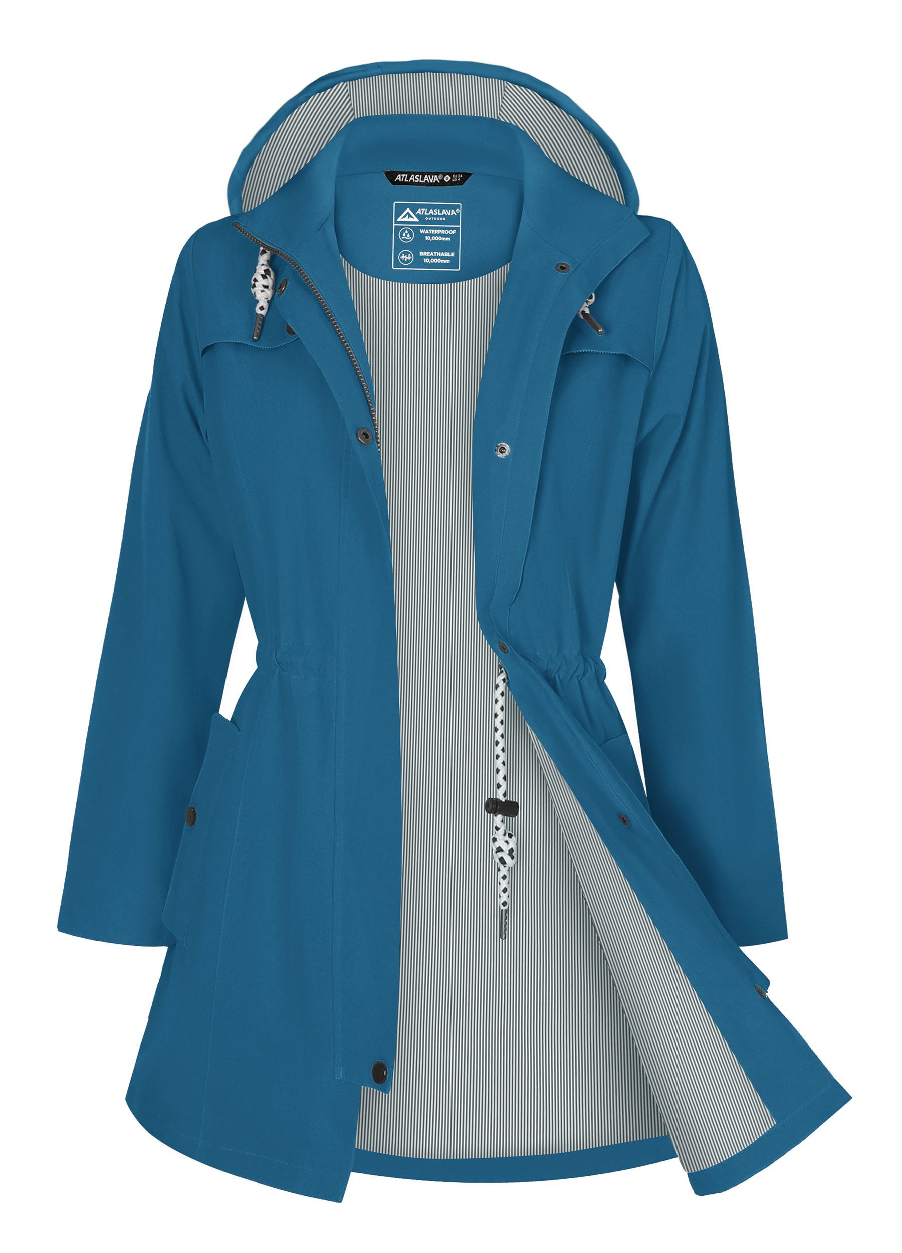 ATLASLAVA Regenjacke Damen Lang – Wasserdicht & Atmungsaktiv mit Kapuze (1-St) Übergangsjacke für Outdoor