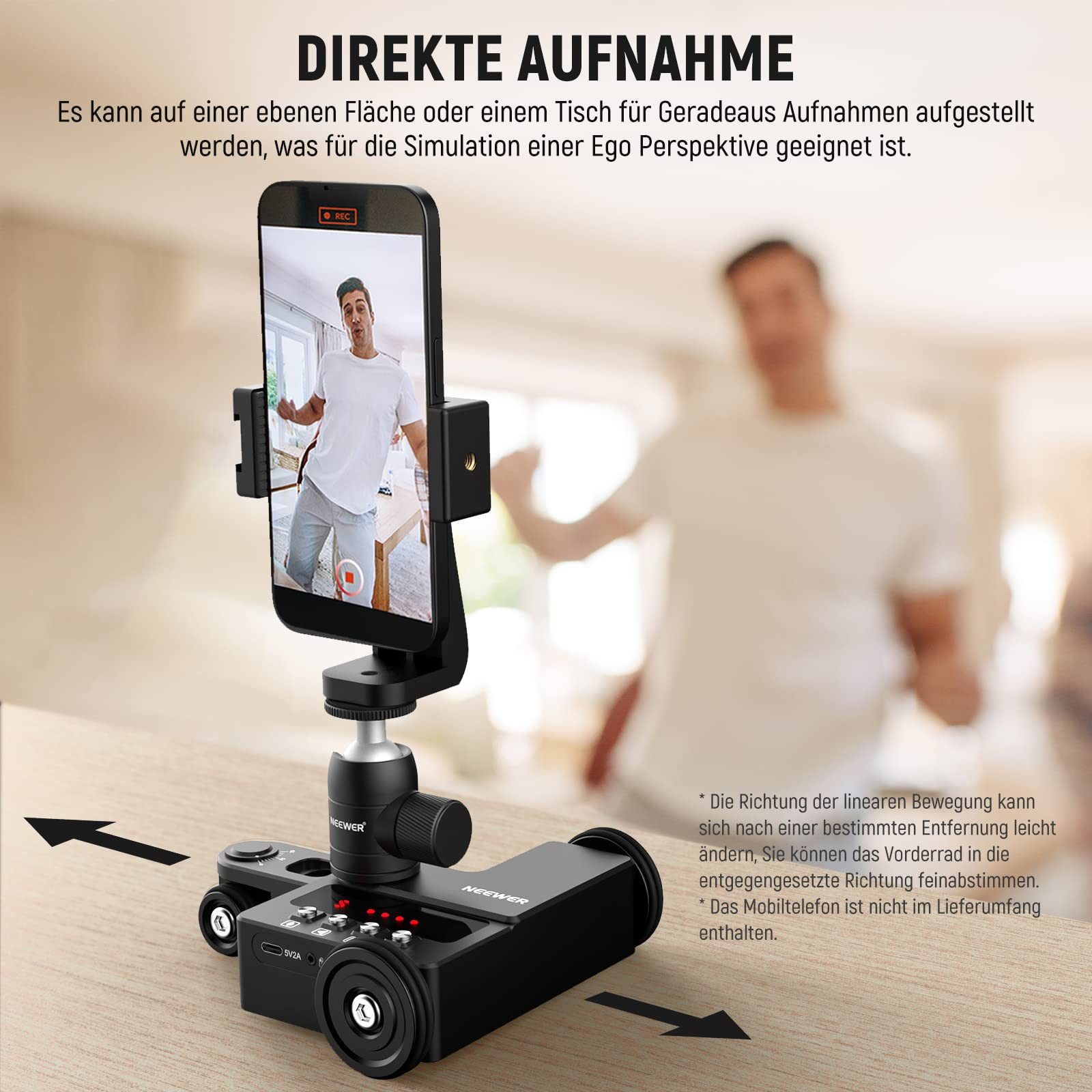 Neewer Motor-Stativkopf DL200 Motorisierter Kamerawagen, mit App Steuerung, ultraleiser Motor, 3kg Traglast, für iPhone Android Smartphone DSLR Kamera