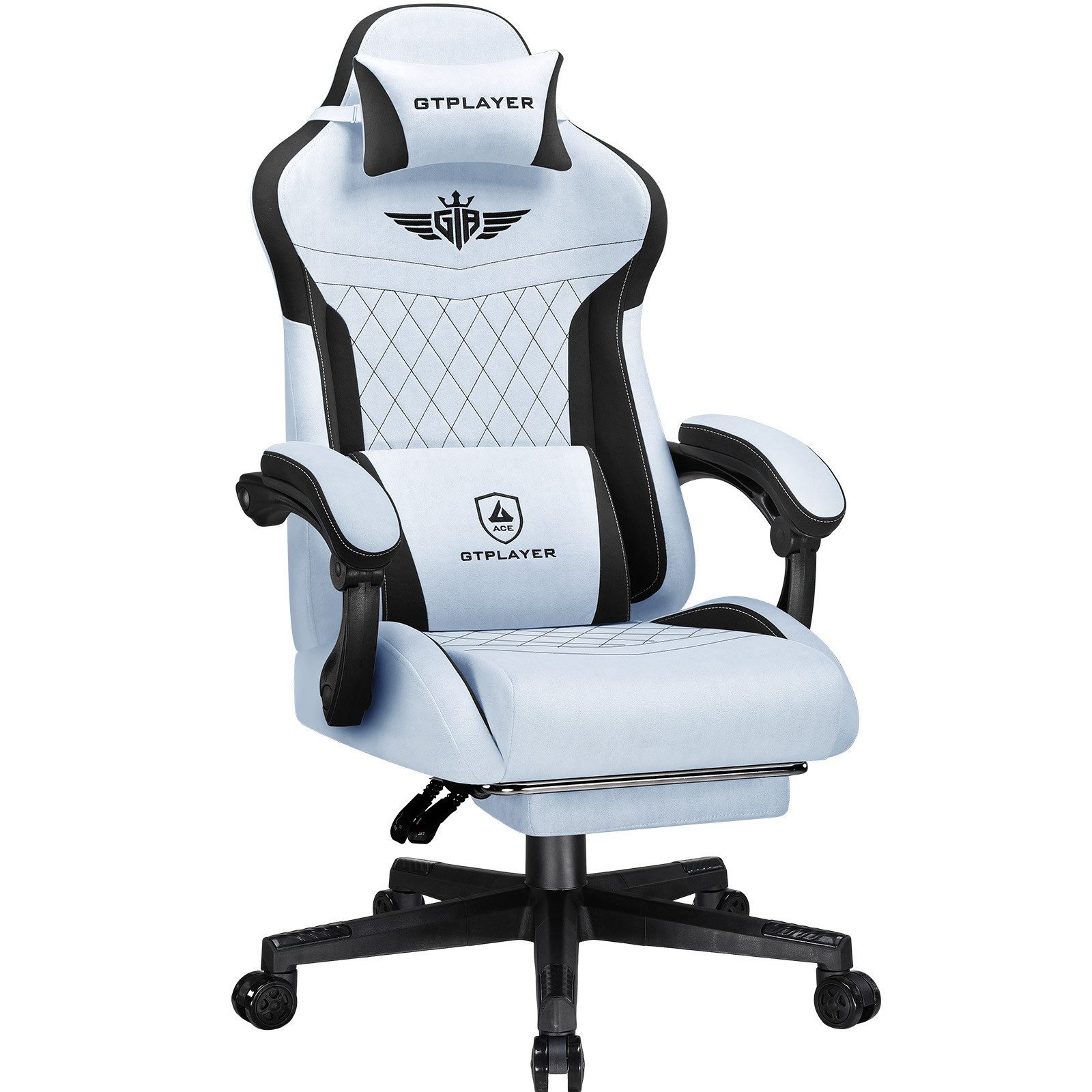 GTPLAYER Gaming-Stuhl Stoff Gaming Chair Ergonomisch Bürostuh PC Stuhl, 150kg Belastbarkeit, Schreibtischstuh mit Federsitzkissen und Fußstütze