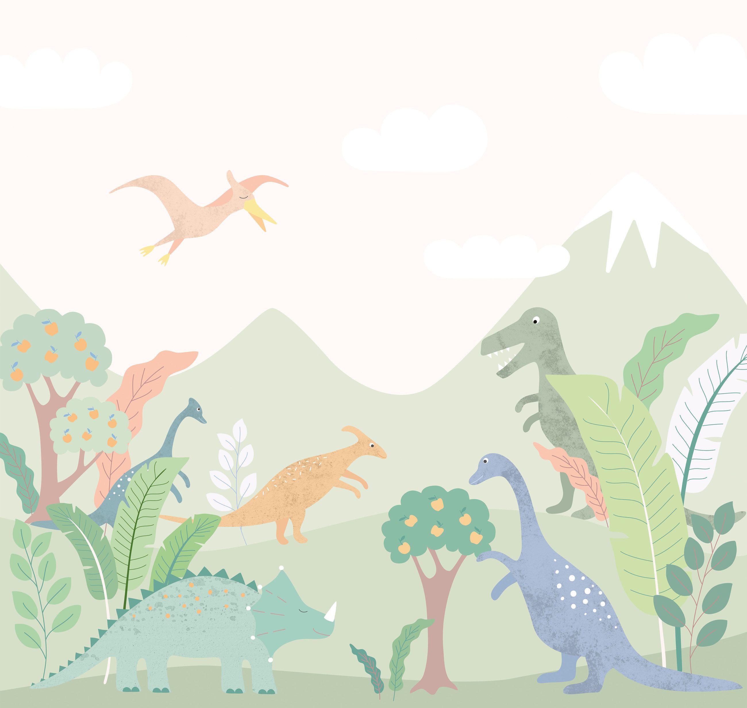 Rasch Fototapete Dino World in Grün, Roomblush - RB367, glatt, Comic, (1 St), Dinosaurier