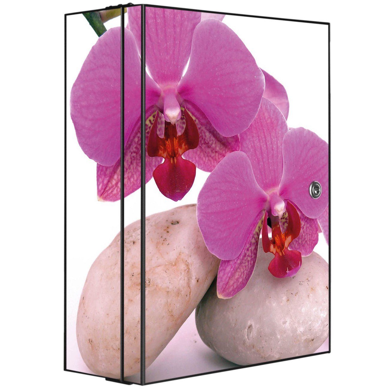 x 35 Stahl kleine (abschließbar, banjado 2 Medizinschrank 46 x 3 15cm Fächer) große Orchidee und schwarz