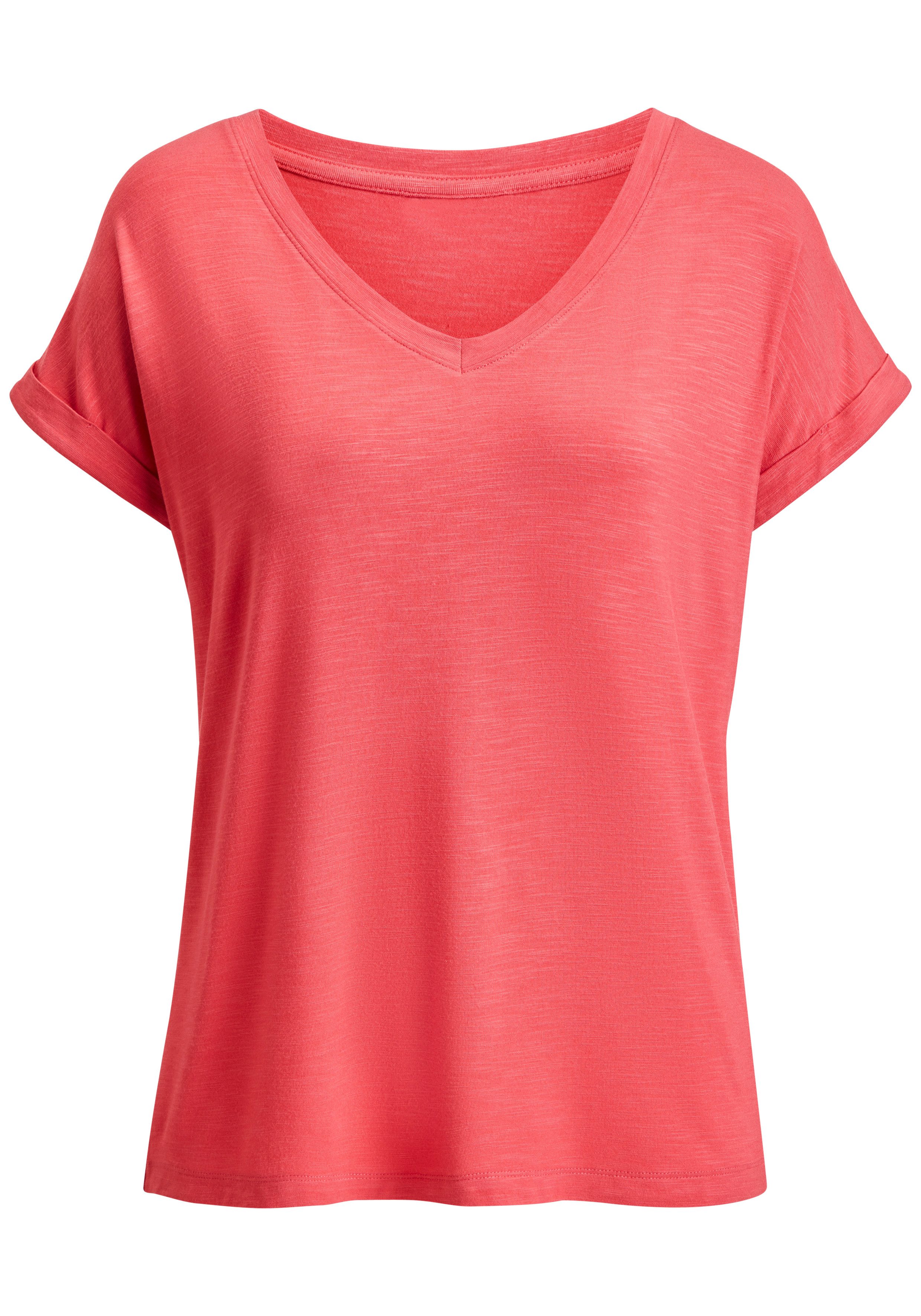 Beachtime by Lascana V-Shirt mit fixiertem Ärmelumschlag aus Viskose-Qualität – Bild 4 von 5