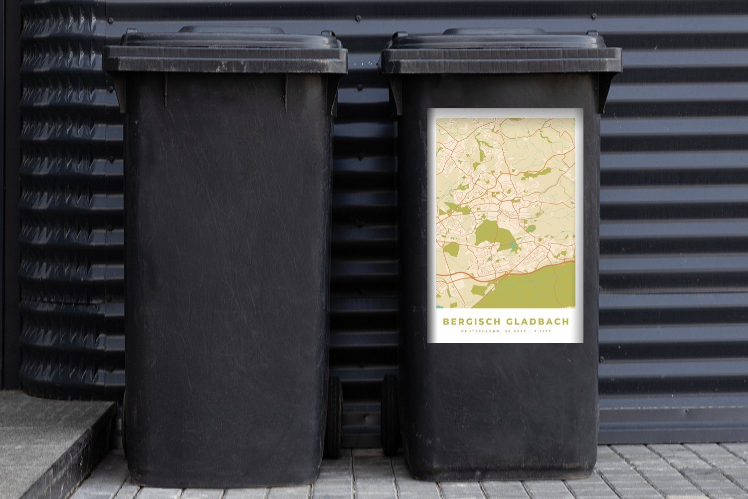 Gladbach Container, Mülltonne, - - Vintage Bergisch Wandsticker Mülleimer-aufkleber, Karte St), Stadtplan - Sticker, MuchoWow Abfalbehälter (1