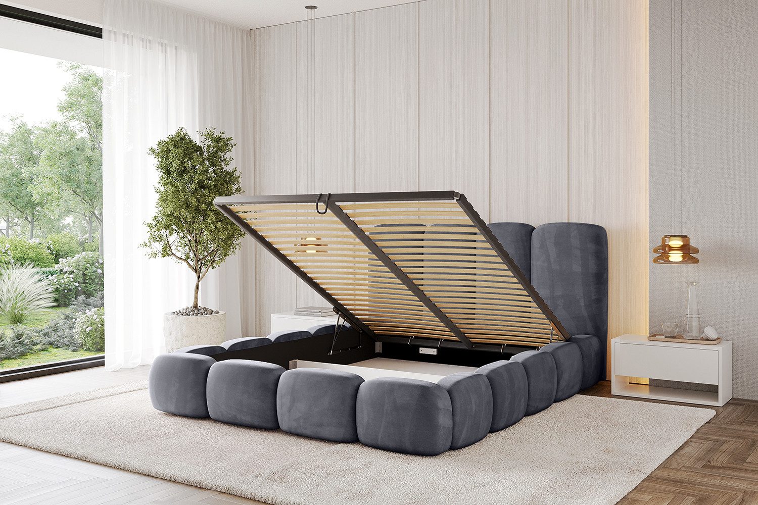 ALTDECOR Polsterbett KALA (Polsterbett mit Bettkasten und Lattenrost, Boxbett ohne Matratze), Doppelbett mit Stauraum, Bett mit Kopfteil