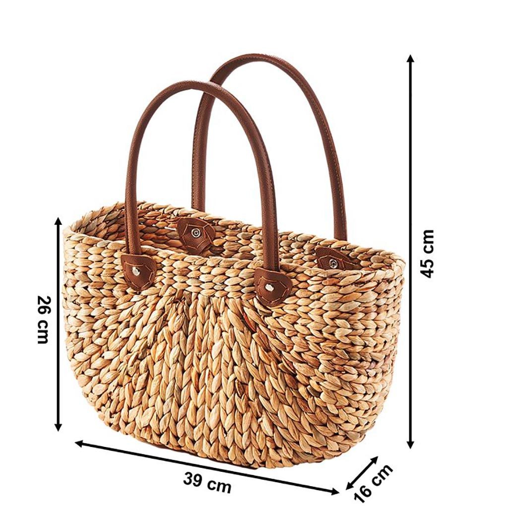 Kobolo Shopper Korbtasche aus Wasserhyazinthe - Kunstledergriffe - natur braun