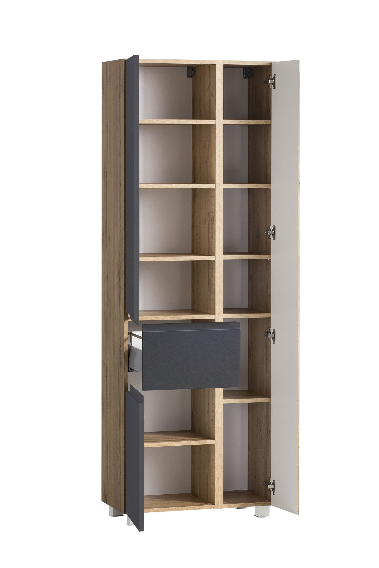 freiraum Seitenschrank Paris in grau / Wotaneiche, MDF - 65x180x35cm (BxHxT)