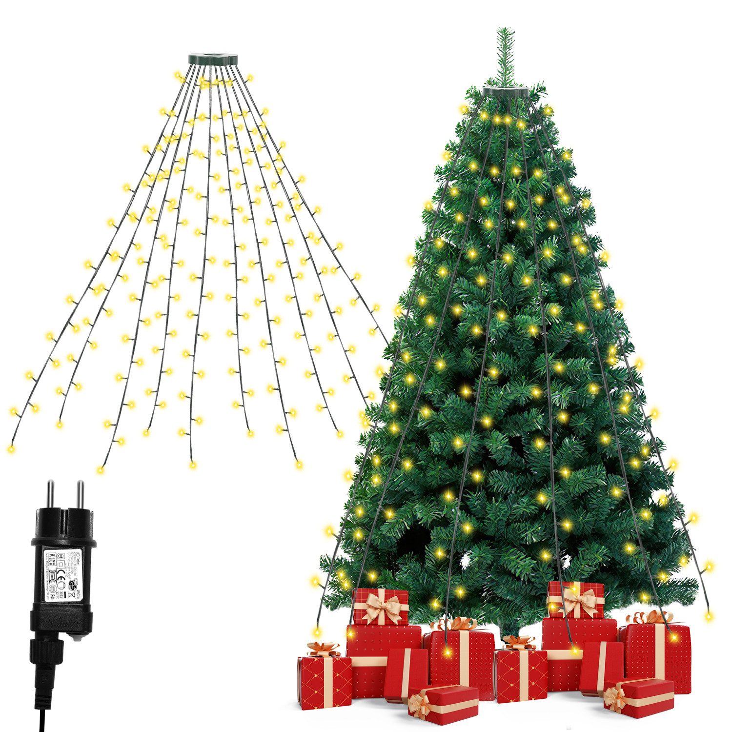 Randaco LED-Lichterkette Christbaumbeleuchtung Weihnachtsdeko 280 LEDs Baummantel Warmweiß