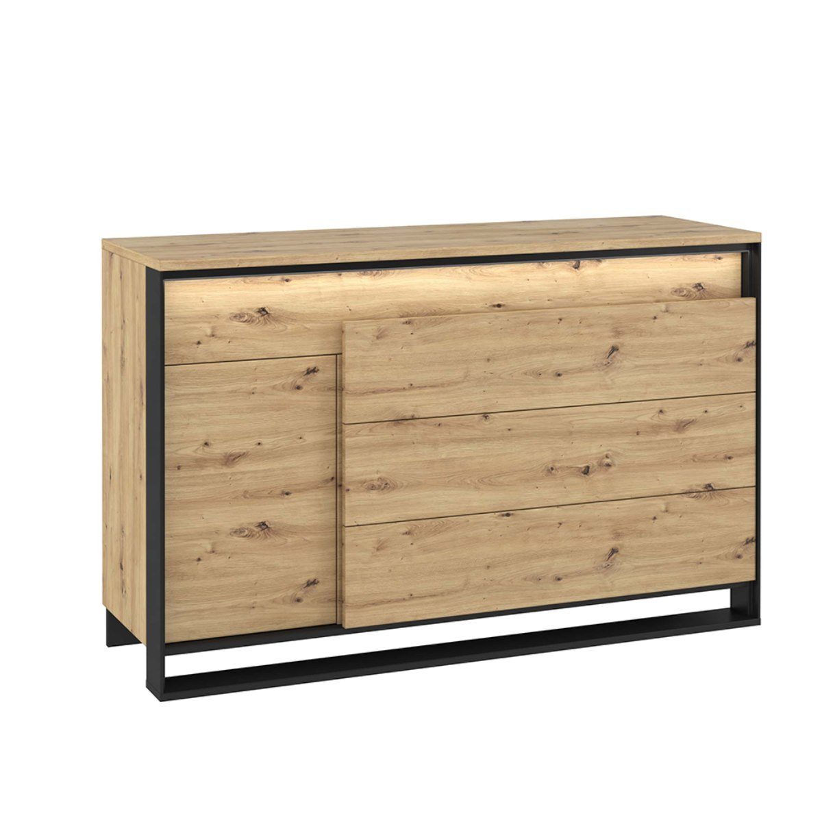 Compleo Kommode LIMA Sideboard mit 4 Schubladen, Mehrzweckschrank mit LED-Beleuchtung