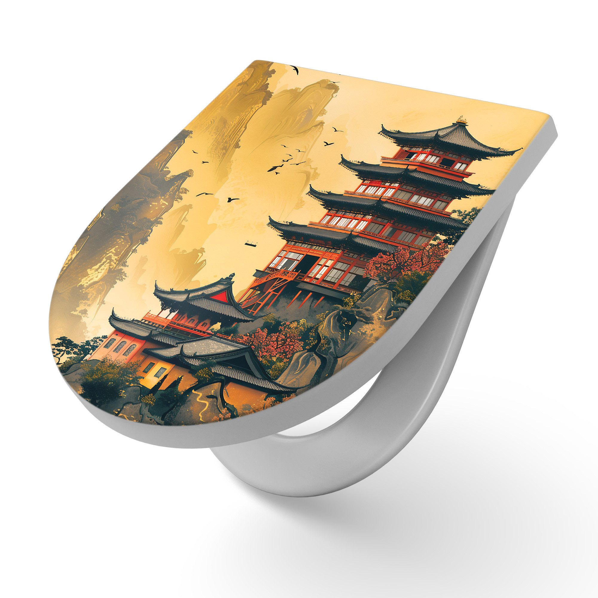 DEQORI WC-Sitz 'Mystische Pagode', WC Toilettensitz bedruckt Klobrille Toilettendeckel Motiv WC-Brille