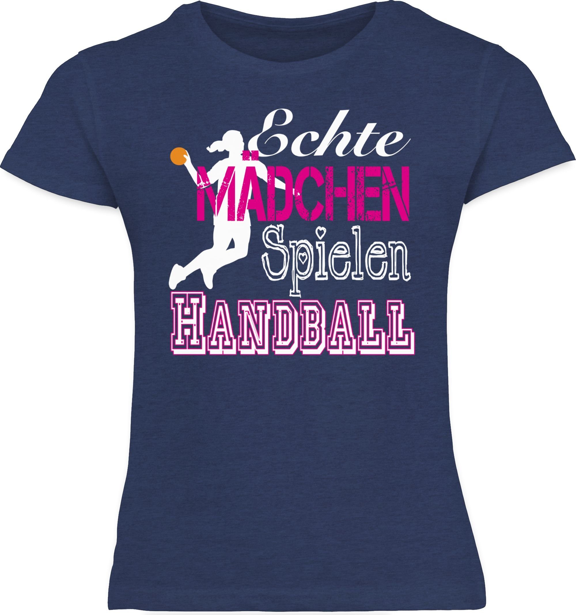 Dunkelblau 3 Sport T-Shirt Kinder Meliert Mädchen Shirtracer Kleidung Handball Spielen Echte weiß