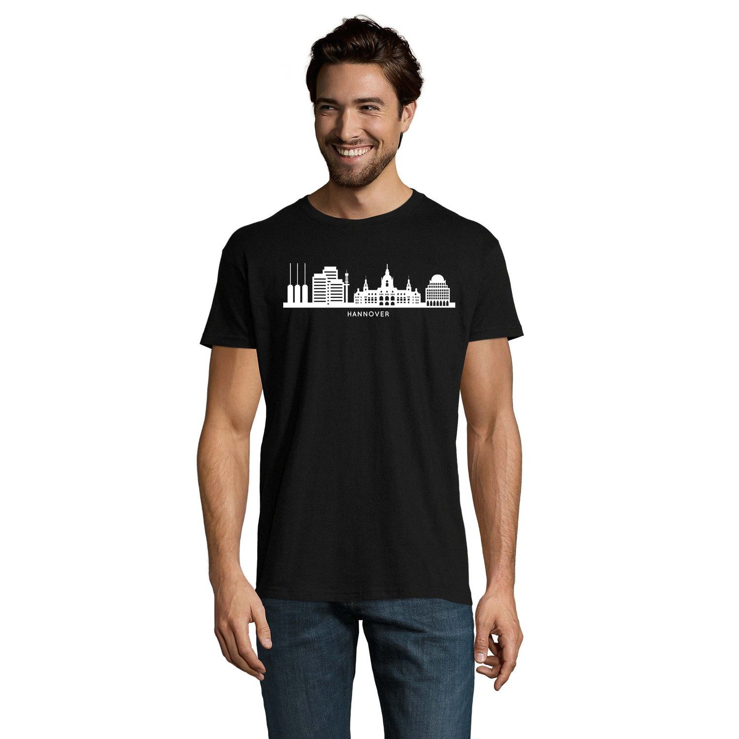 Blondie & Brownie T-Shirt Hannover Herren Tee Skyline Print Stadtansicht Architektur Wahrzeichen (Einzelstück, Einzelartikel) Hannover Herren Tee Stadtsilhouette