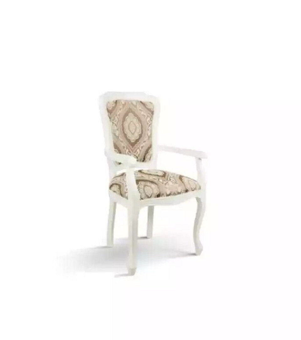 JVmoebel Esszimmerstuhl Klassischer Stuhl Esszimmerstuhl Holz Weiß Armlehnen Holzstuhl Stühle (1 St), Made in Italy
