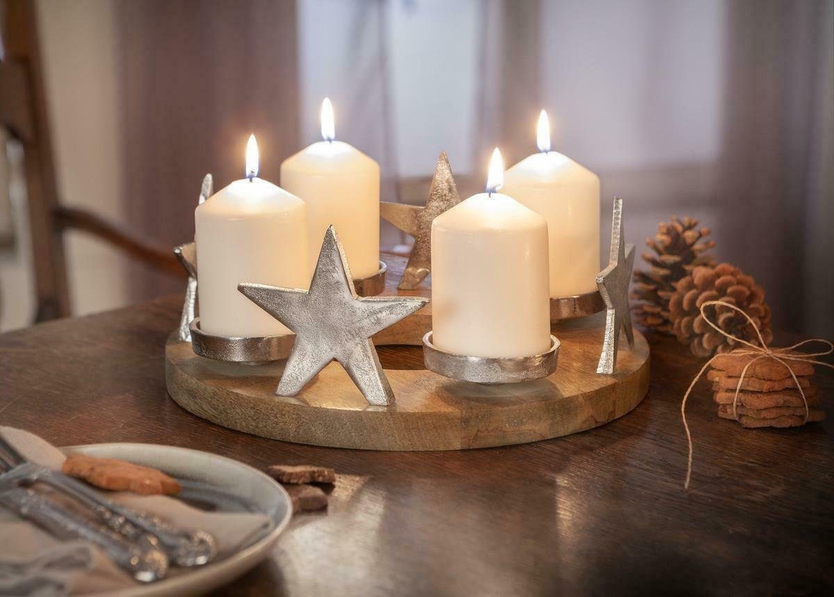 Home-trends24.de Adventskranz Adventskranz Stern Holz Advent Gesteck Teelichthalter Kerzenhalter