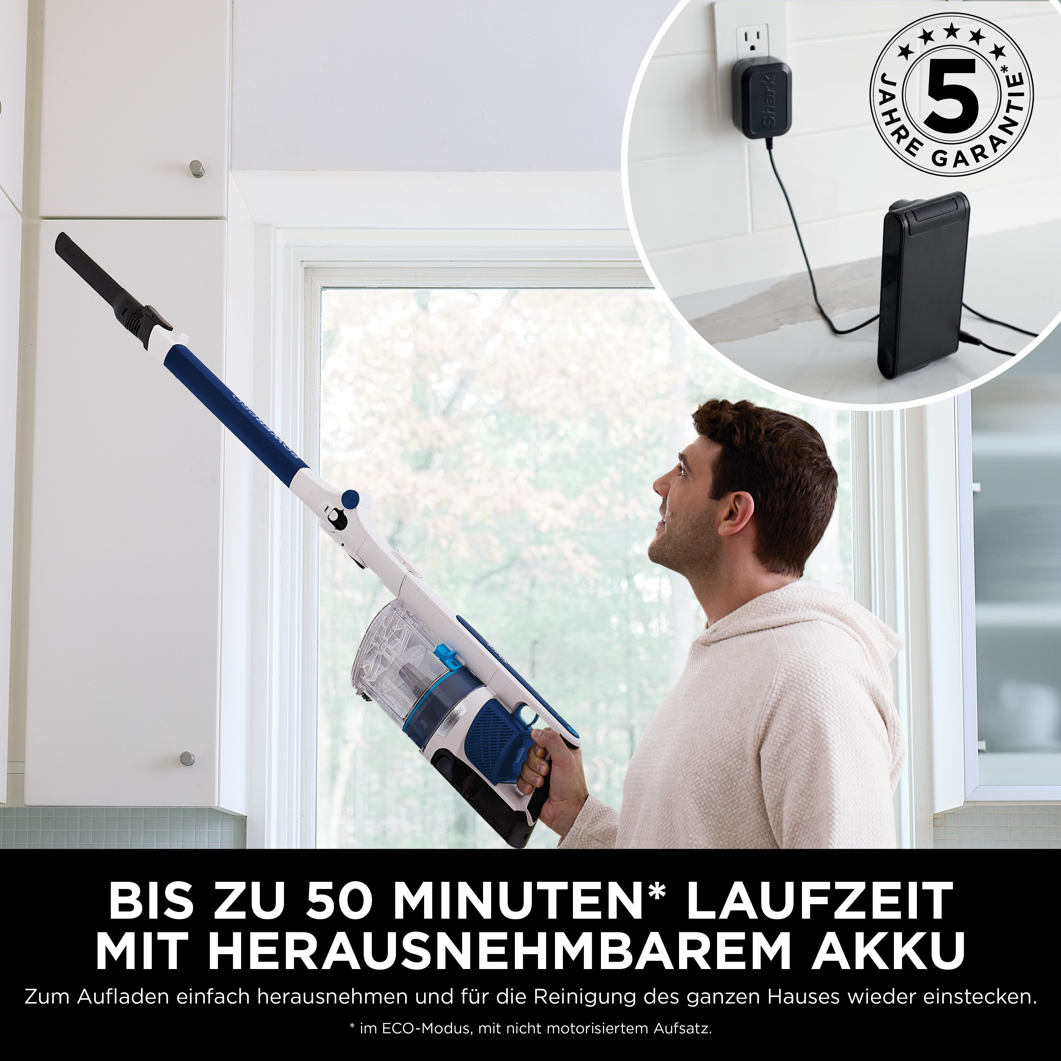 Shark Akku-Hand-und Stielstaubsauger Shark PowerPro Akku-Sauger mit Anti Hair Wrap & FloorDetect IZ380EU, 181 W
