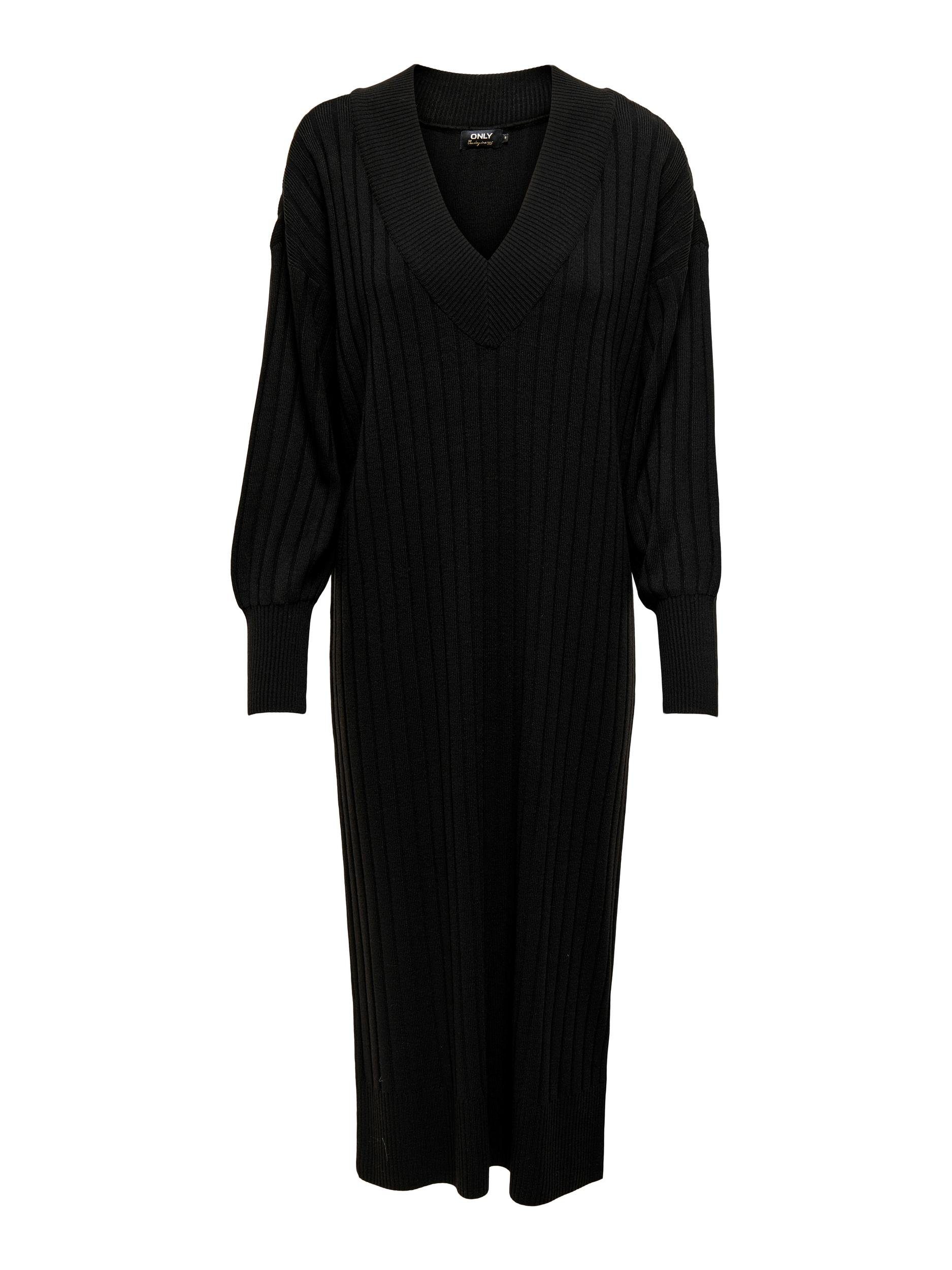 ONLY CARMAKOMA Strickkleid CARNEW TESSA L/S MIDI V DRESS NOOS KNT Black | Strickkleider